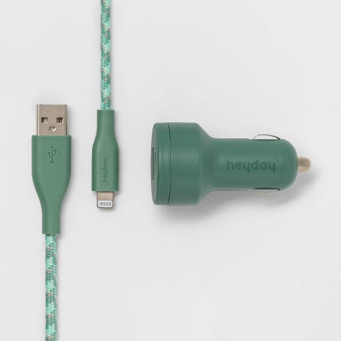 Heyday USB-A Braided Lighting Cable Car Kit - Evergreen image 0