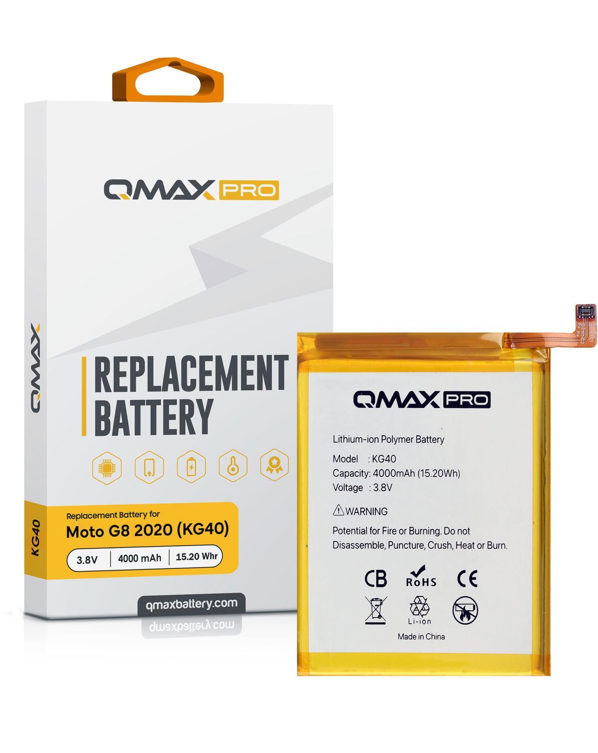 QMAX Pro Replacement Battery for Motorola Moto G8 Play (XT2015 / 2019) / G8 (XT2045-1 / 2020) / One Macro (XT2016 / 2019) / G Fast (XT2045-3 / 2020) / E7 (XT2095 / 2020) (4000 mAh) (KG40) (Only Ground Shipping)