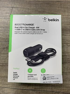 Belkin 2-port USB-A Car Charger 3.3ft with TPU USB-A to USB-C - Black image 0