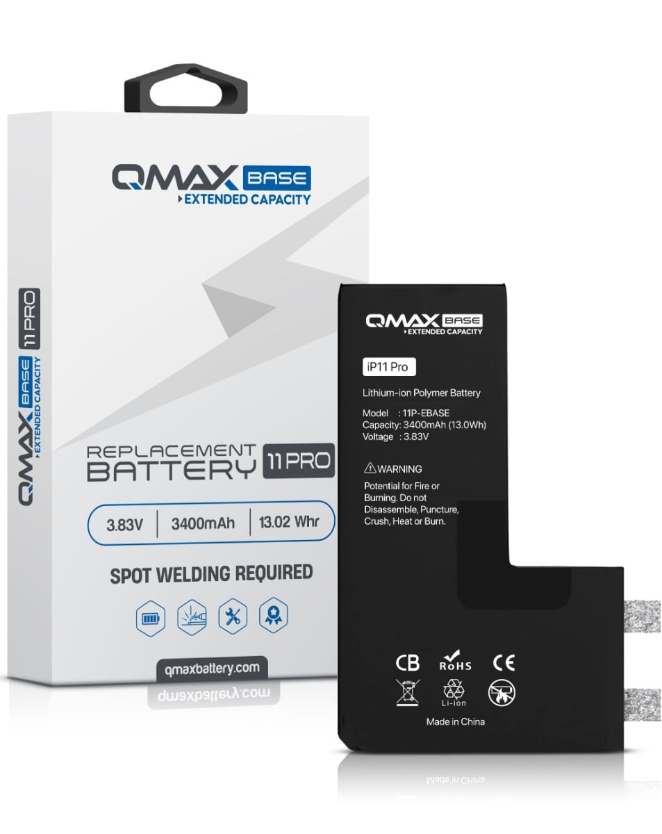 QMAX Base Extended Capacity Replacement Battery for iPhone 11 Pro (Spot Weld Required) (3400 mAh) (Only Ground Shipping)