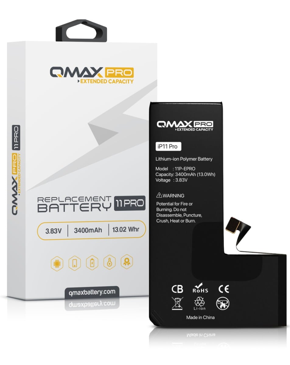 QMAX Pro Extended Capacity Replacement Battery for iPhone 11 Pro (3400 mAh) (Only Ground Shipping)