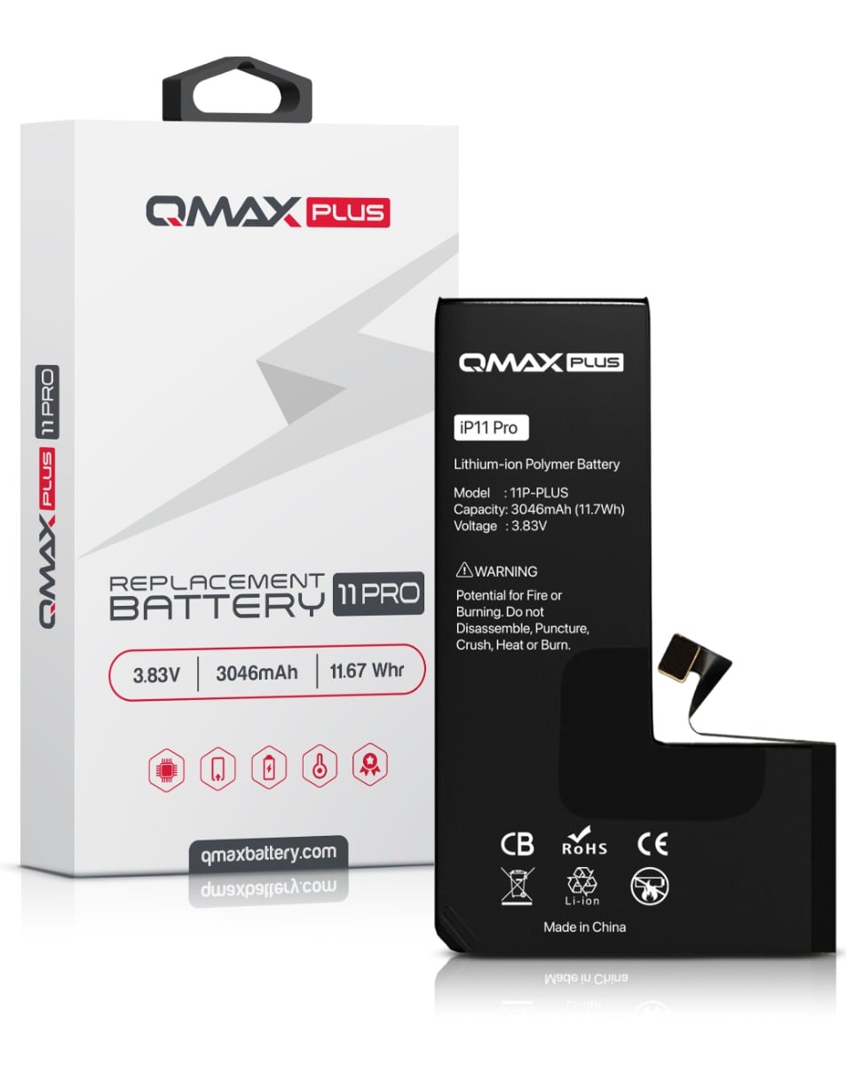 QMAX Plus Replacement Battery for iPhone 11 Pro (3046 mAh) (Only Ground Shipping)