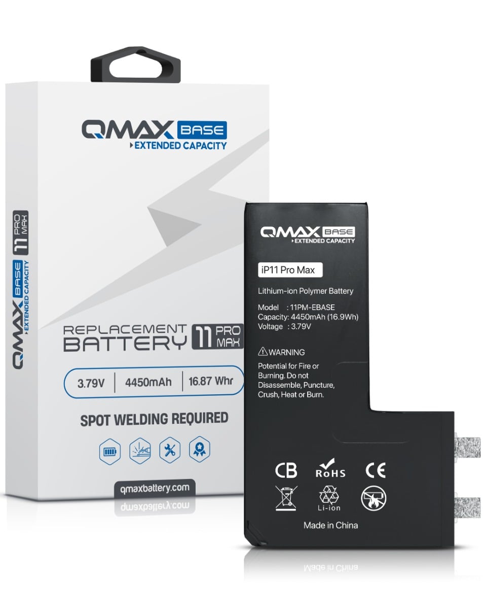 QMAX Base Extended Capacity Replacement Battery for iPhone 11 Pro Max (Spot Weld Required) (4450 mAh) (Only Ground Shipping)