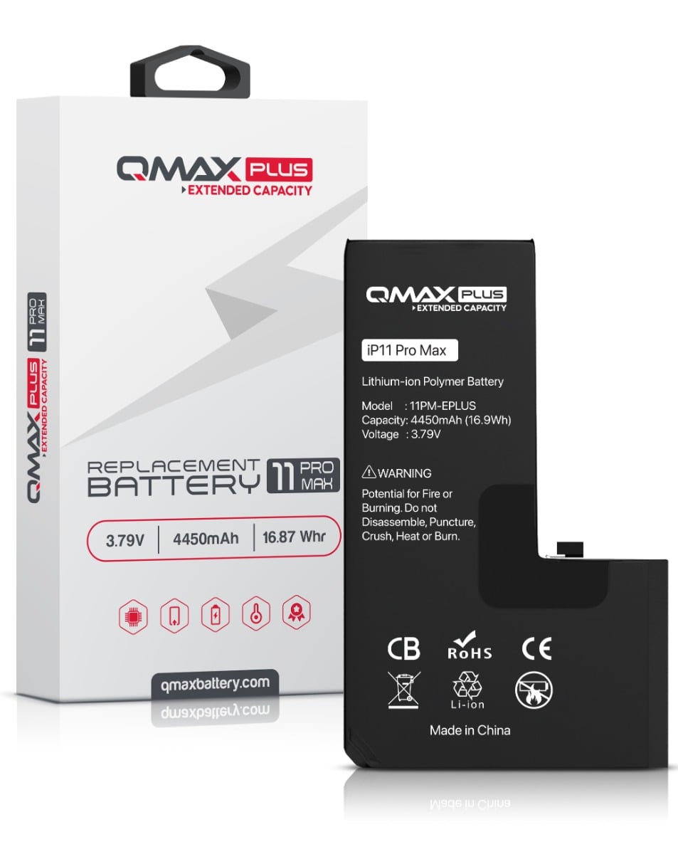 QMAX Plus Extended Capacity Replacement Battery for iPhone 11 Pro Max (4450 mAh) (Only Ground Shipping)