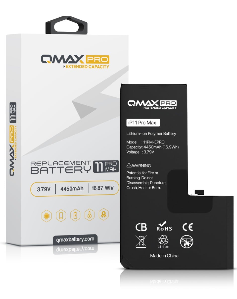QMAX Pro Extended Capacity Replacement Battery for iPhone 11 Pro Max (4450 mAh) (Only Ground Shipping)