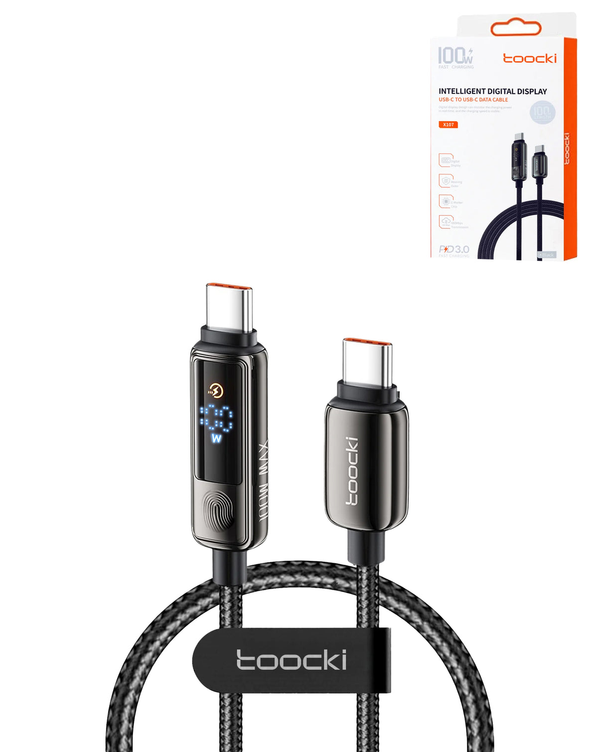 Toocki Touch Display USB C-C Super Fast Charging Data Cable with Display (GRAY) (100W) (3ft) (Only Ground Shipping)