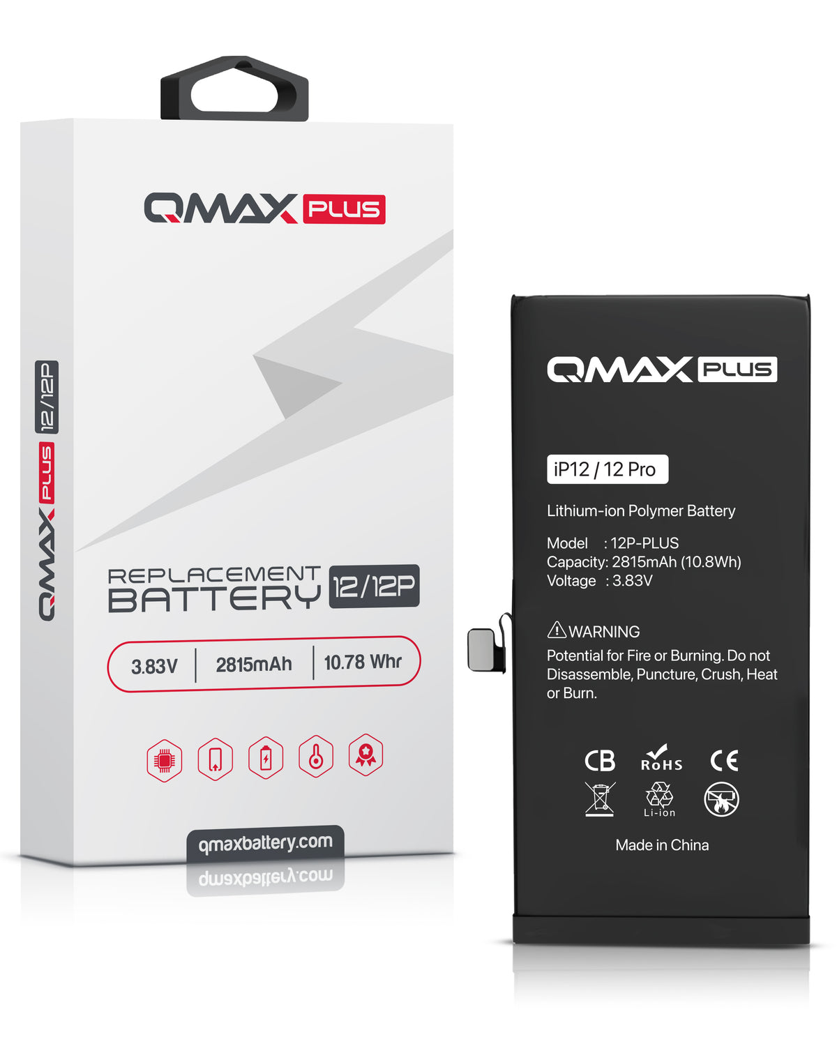 QMAX Plus Replacement Battery for iPhone 12 / 12 Pro (2815 mAh) (Only Ground Shipping)