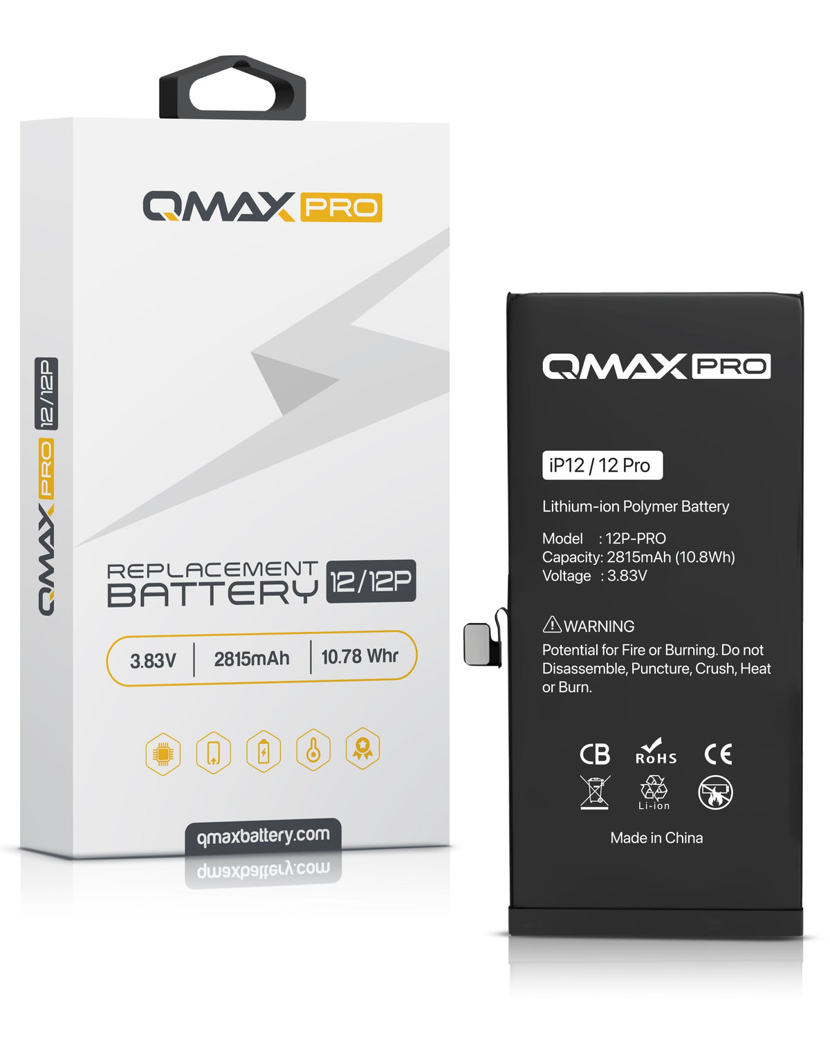 QMAX Pro Replacement Battery for iPhone 12 / 12 Pro (2815 mAh) (Only Ground Shipping)