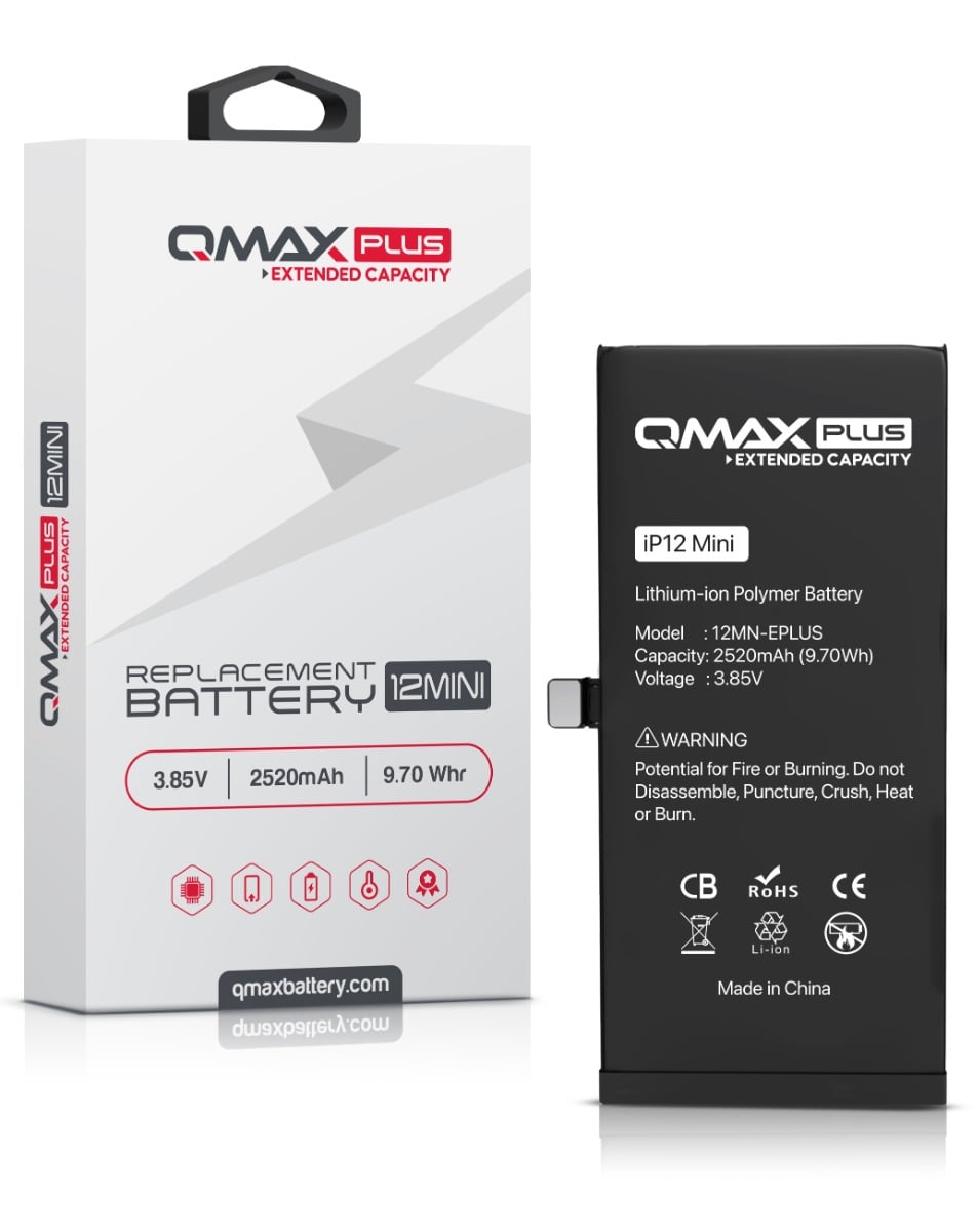 QMAX Plus Extended Capacity Replacement Battery for iPhone 12 Mini (2520 mAh) (Only Ground Shipping)