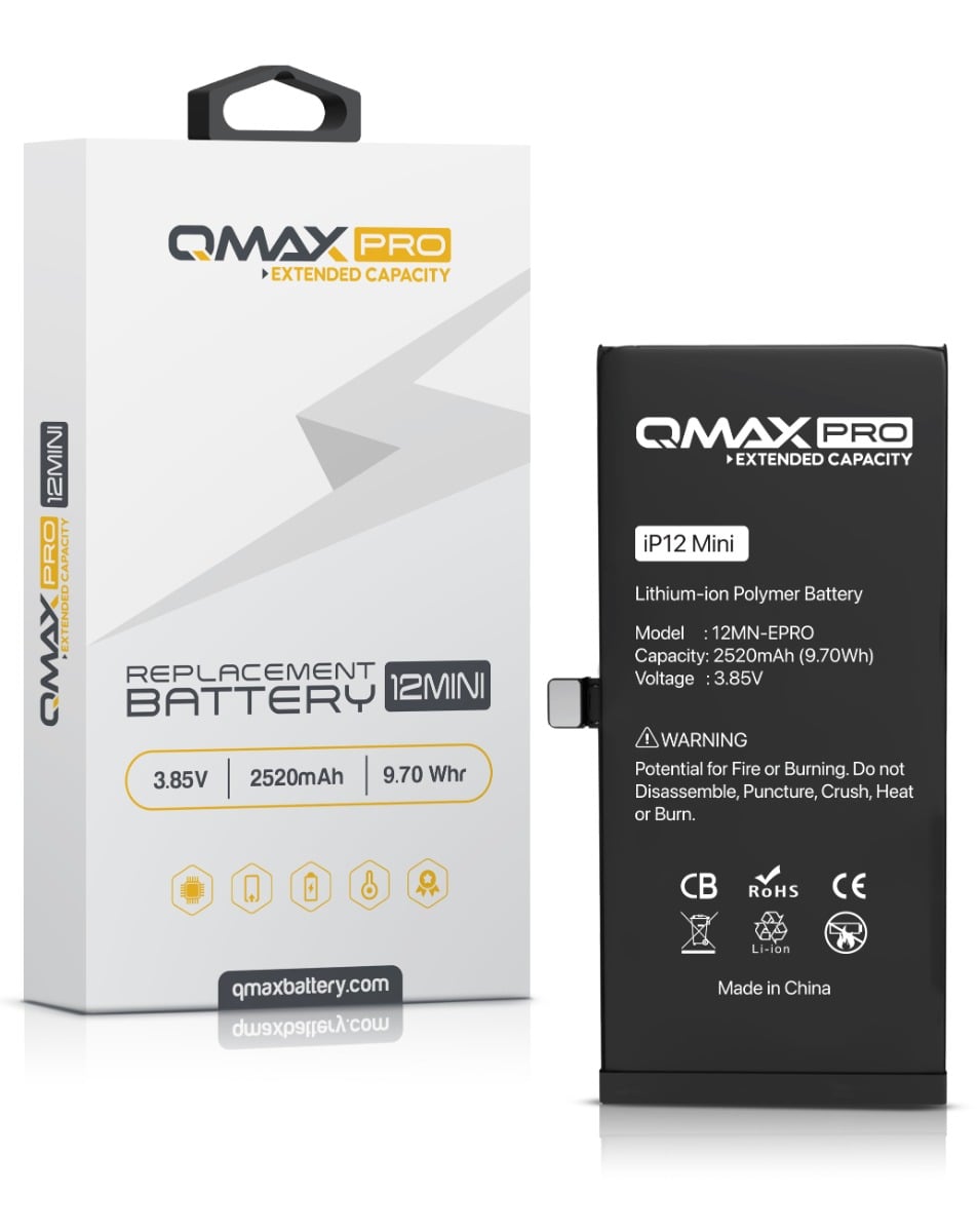 QMAX Pro Extended Capacity Replacement Battery for iPhone 12 Mini (2520 mAh) (Only Ground Shipping)