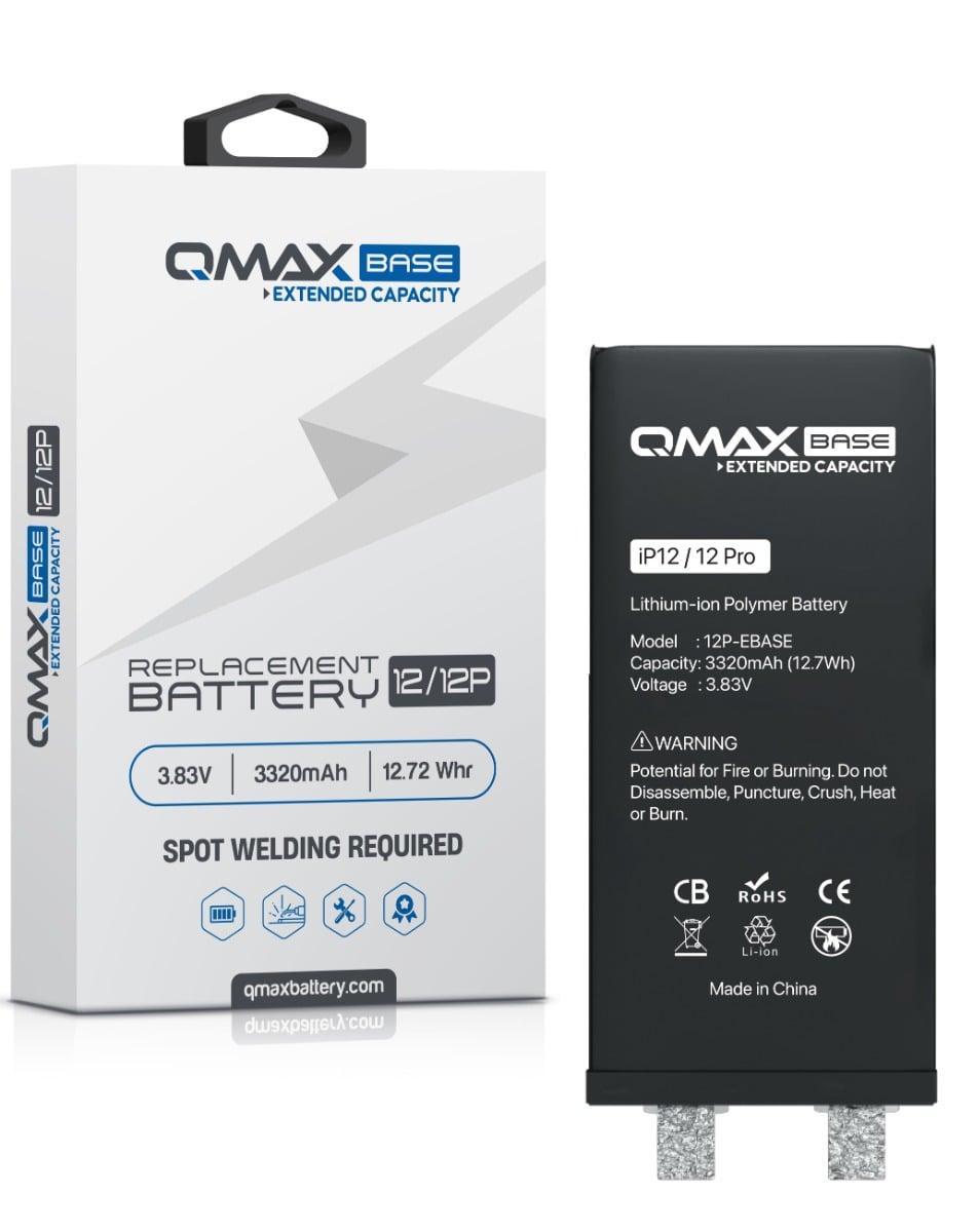 QMAX Base Extended Capacity Replacement Battery for iPhone 12 / 12 Pro (Spot Weld Required) (3320 mAh) (Only Ground Shipping)