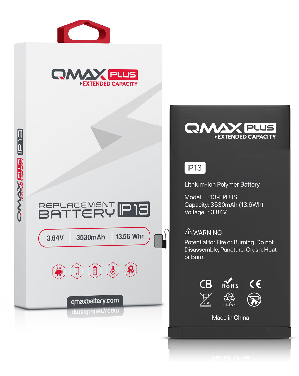 QMAX Plus Extended Capacity Replacement Battery for iPhone 13 (3530 mAh) (Only Ground Shipping)