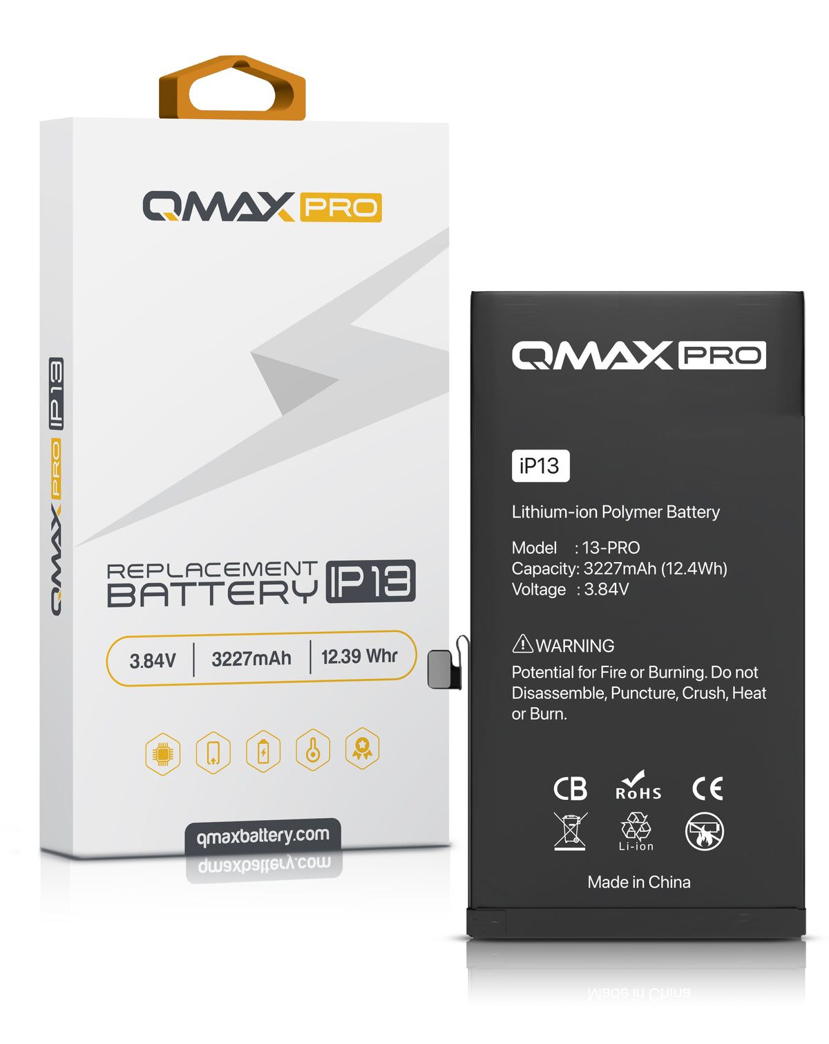 QMAX Pro Replacement Battery for iPhone 13 (3227 mAh) (Only Ground Shipping)