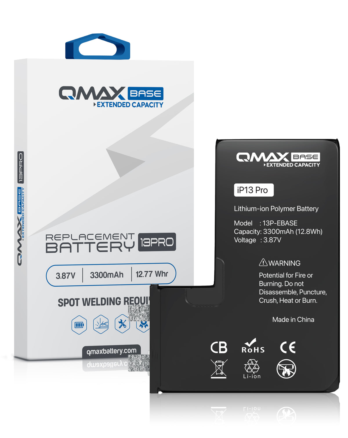 QMAX Base Extended Capacity Replacement Battery for iPhone 13 Pro (Spot Weld Required) (3300 mAh) (Only Ground Shipping)
