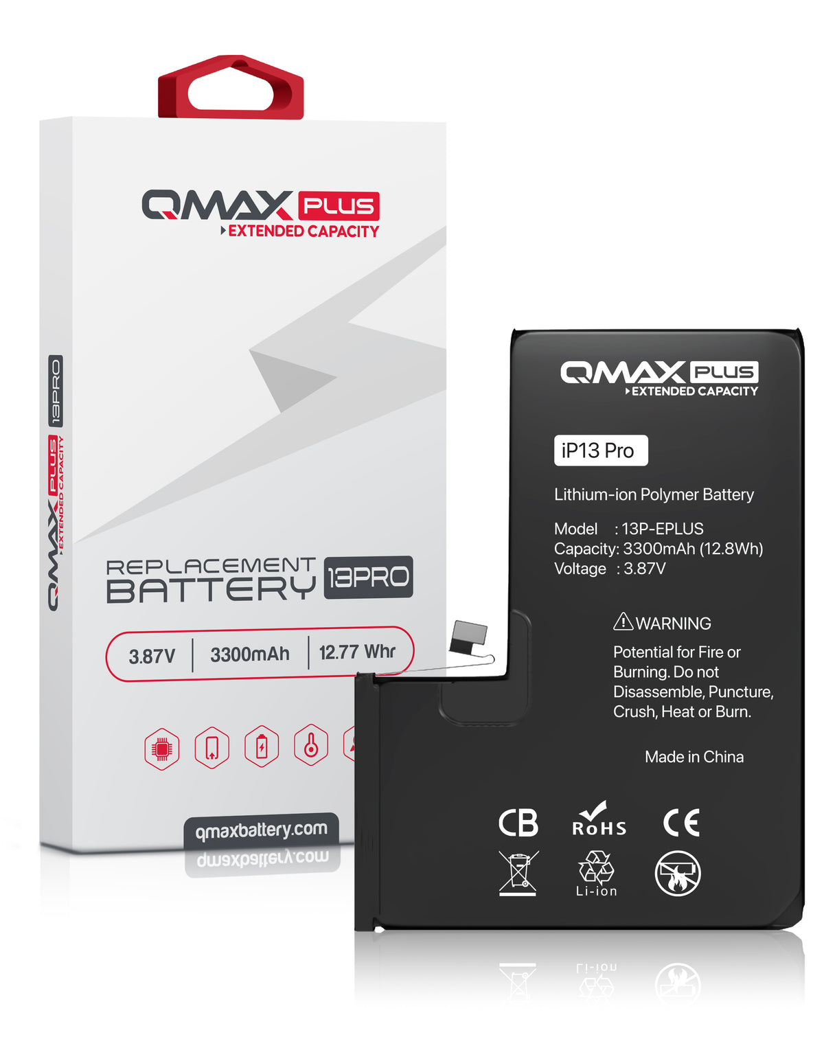 QMAX Plus Extended Capacity Replacement Battery for iPhone 13 Pro (3300 mAh) (Only Ground Shipping)