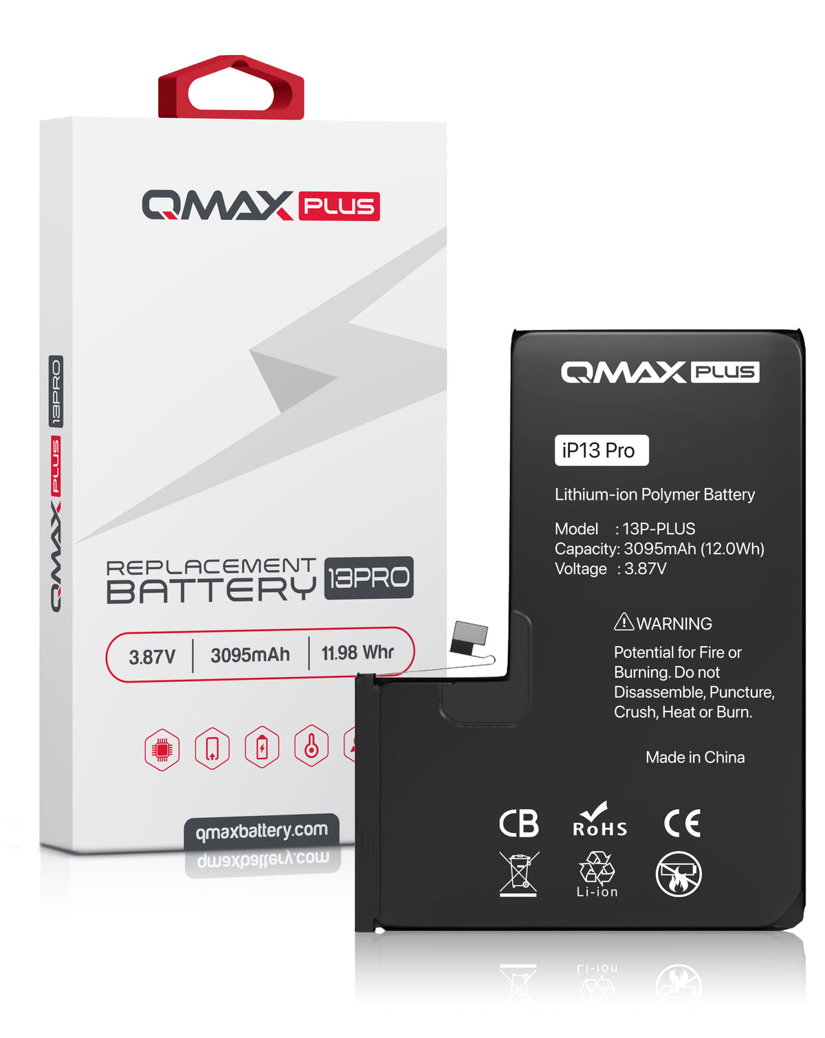 QMAX Plus Replacement Battery for iPhone 13 Pro (3095 mAh) (Only Ground Shipping)