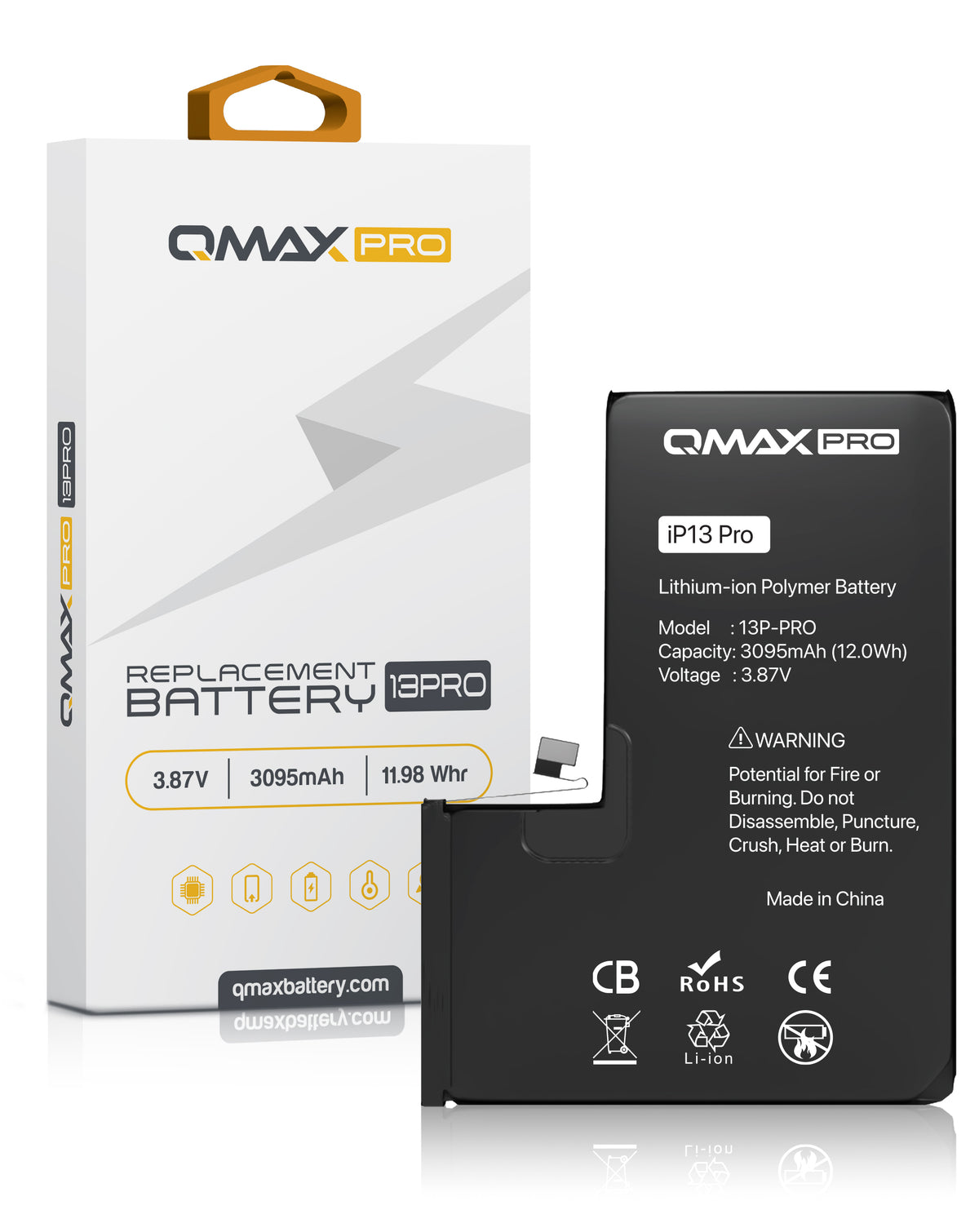 QMAX Pro Replacement Battery for iPhone 13 Pro (3095 mAh) (Only Ground Shipping)