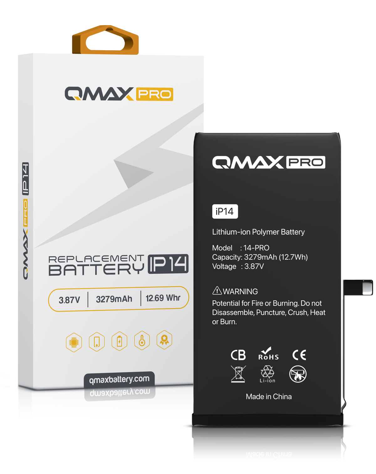 QMAX Pro Replacement Battery for iPhone 14 (3279 mAh) (Only Ground Shipping)