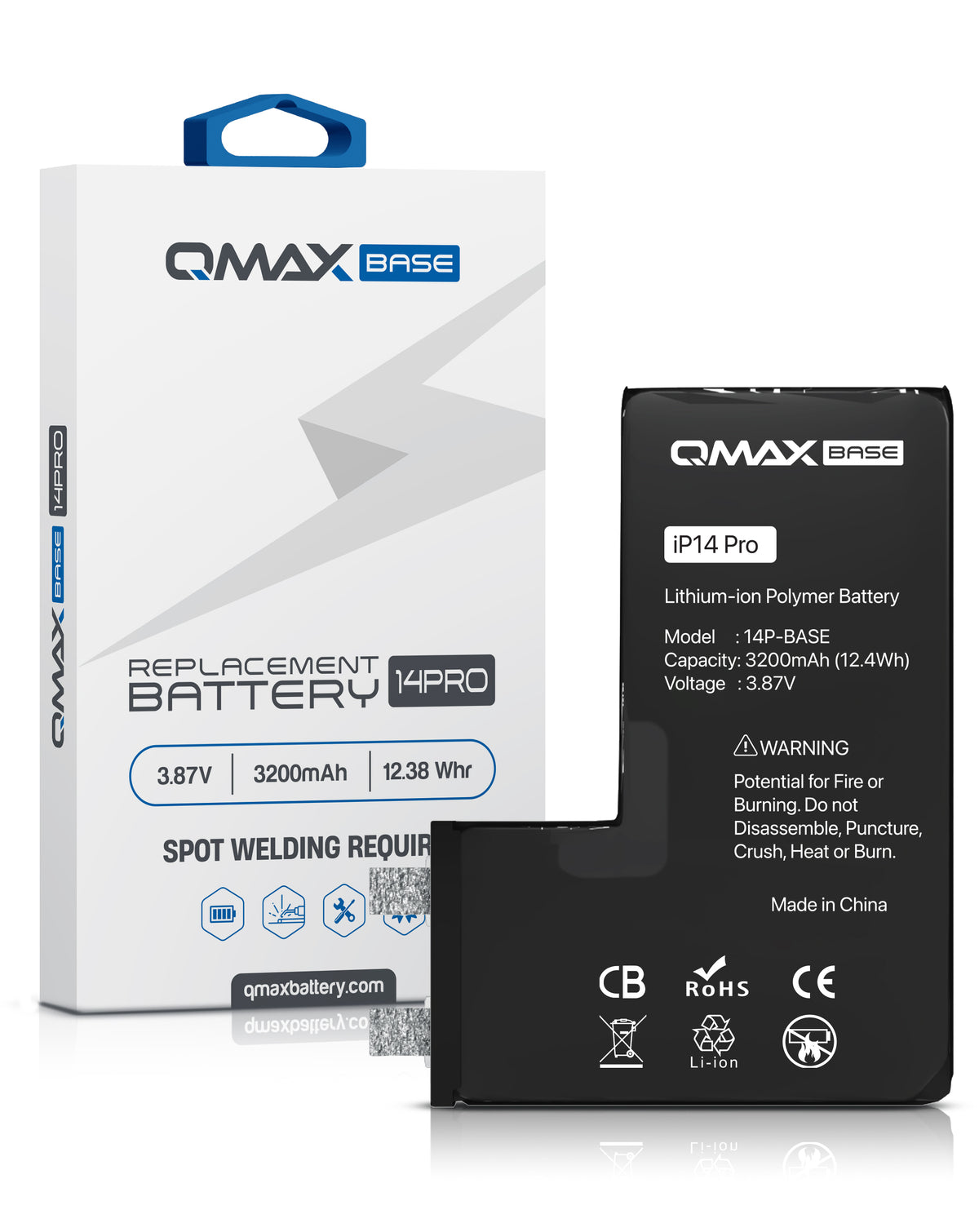 QMAX Base Replacement Battery for iPhone 14 Pro (Spot Weld Required) (3200 mAh) (Only Ground Shipping)