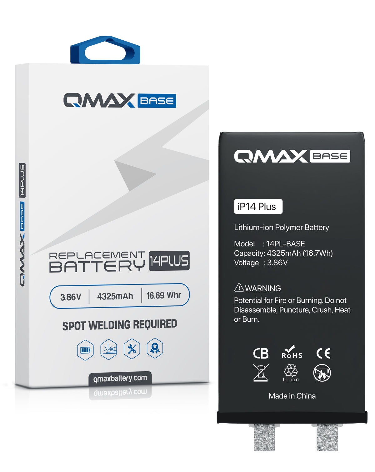 QMAX Base Replacement Battery for iPhone 14 Plus (Spot Weld Required) (4325 mAh) (Only Ground Shipping)