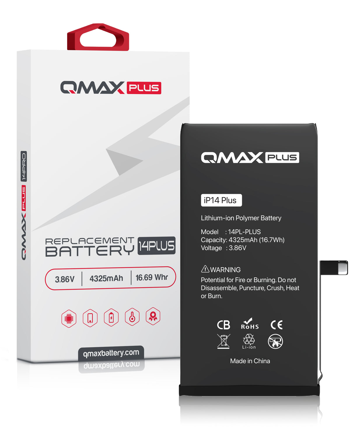 QMAX Plus Replacement Battery for iPhone 14 Plus (4325 mAh) (Only Ground Shipping)
