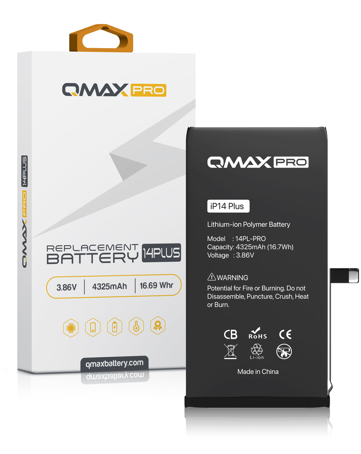 QMAX Pro Replacement Battery for iPhone 14 Plus (4325 mAh) (Only Ground Shipping)
