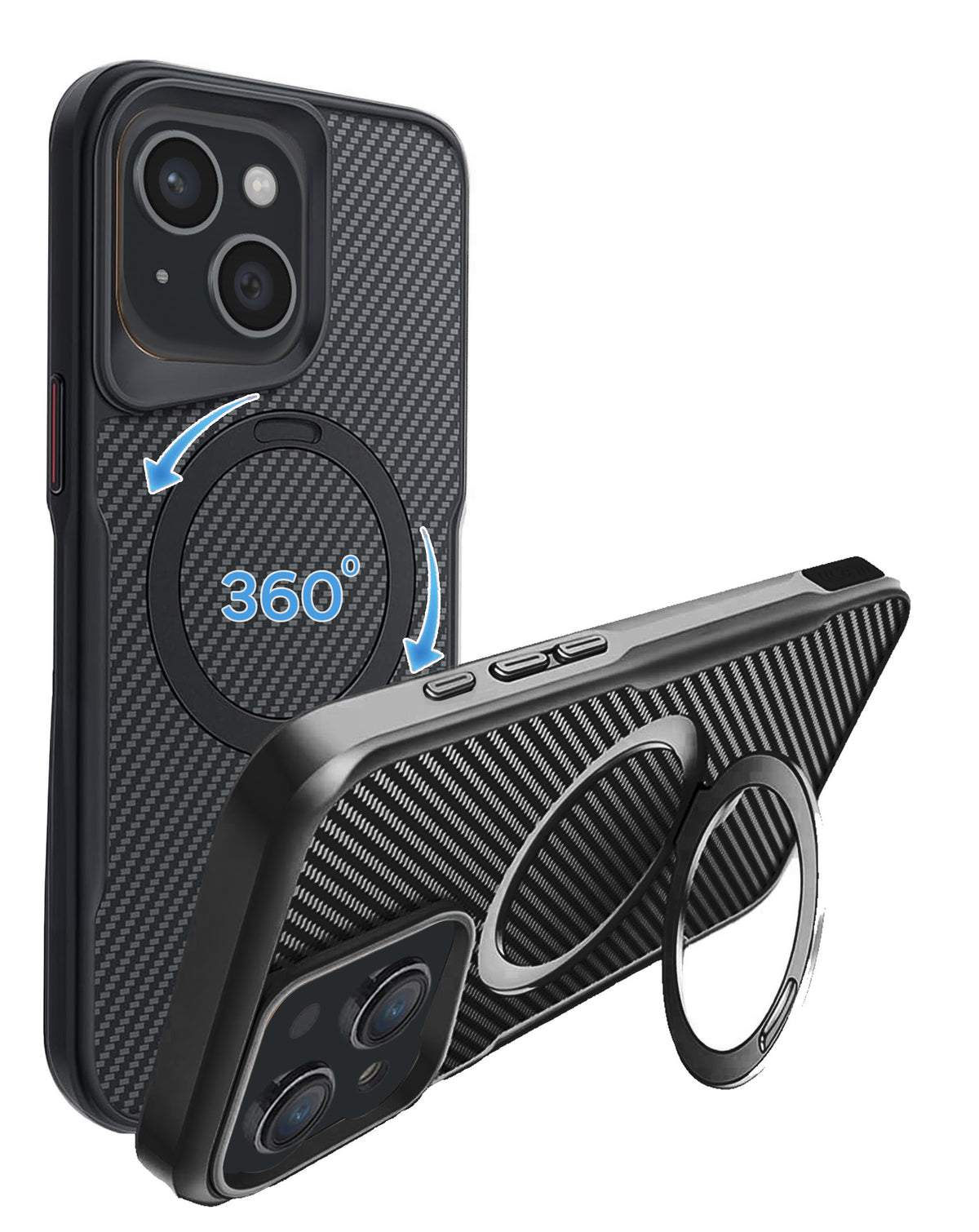 Premium Quality Magnetic Protective Case with 360 Rotating Ring Stand for iPhone 17E / 16E / 15 / 14 / 13 (BLACK) (Only Ground Shipping)