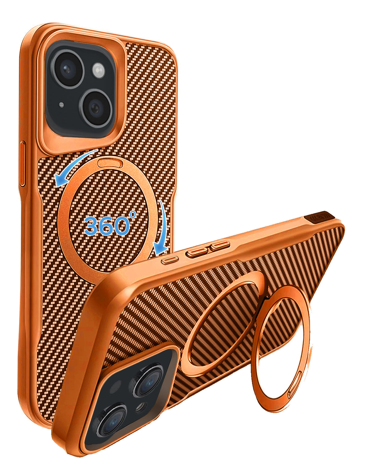 Premium Quality Magnetic Protective Case with 360 Rotating Ring Stand for iPhone 17E / 16E / 15 / 14 / 13 (ORANGE) (Only Ground Shipping)