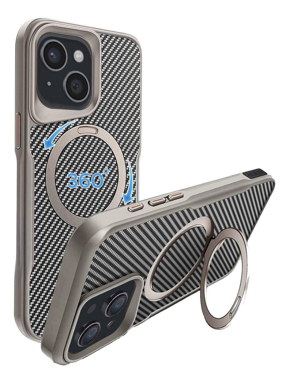 Premium Quality Magnetic Protective Case with 360 Rotating Ring Stand for iPhone 17E / 16E / 15 / 14 / 13 (SILVER) (Only Ground Shipping)