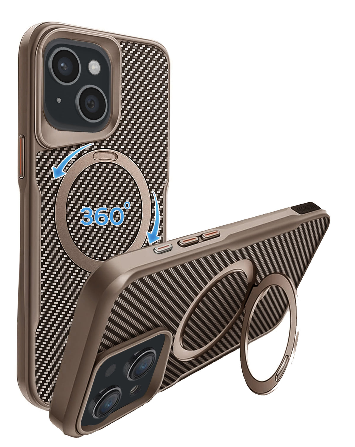 Premium Quality Magnetic Protective Case with 360 Rotating Ring Stand for iPhone 15 Plus / 14 Plus (GOLD) (Only Ground Shipping)