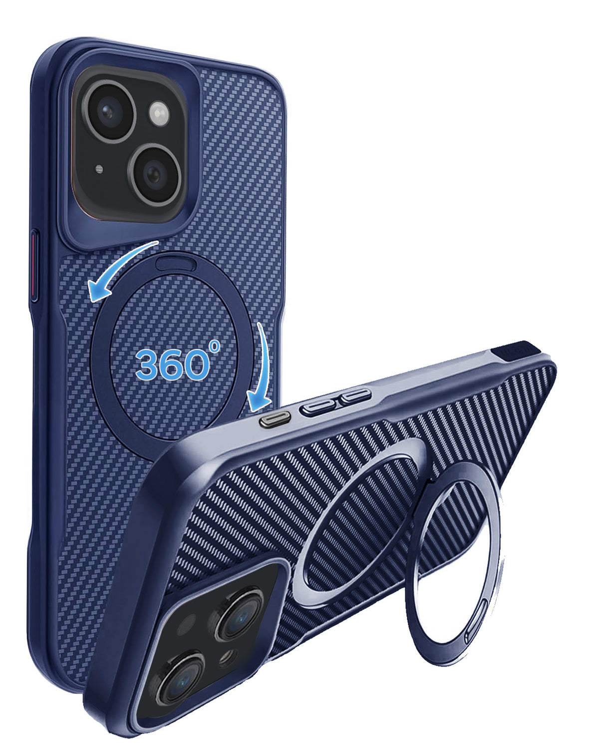 Premium Quality Magnetic Protective Case with 360 Rotating Ring Stand for iPhone 15 Plus / 14 Plus (NAVY) (Only Ground Shipping)