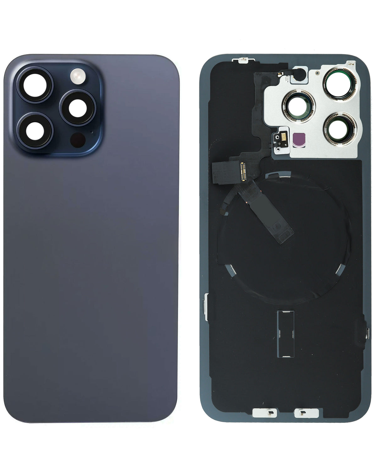 Back Glass with MagSafe Magnet & NFC & Flashlight Flex for iPhone 15 Pro Max (BLUE TITANIUM) (NO LOGO)