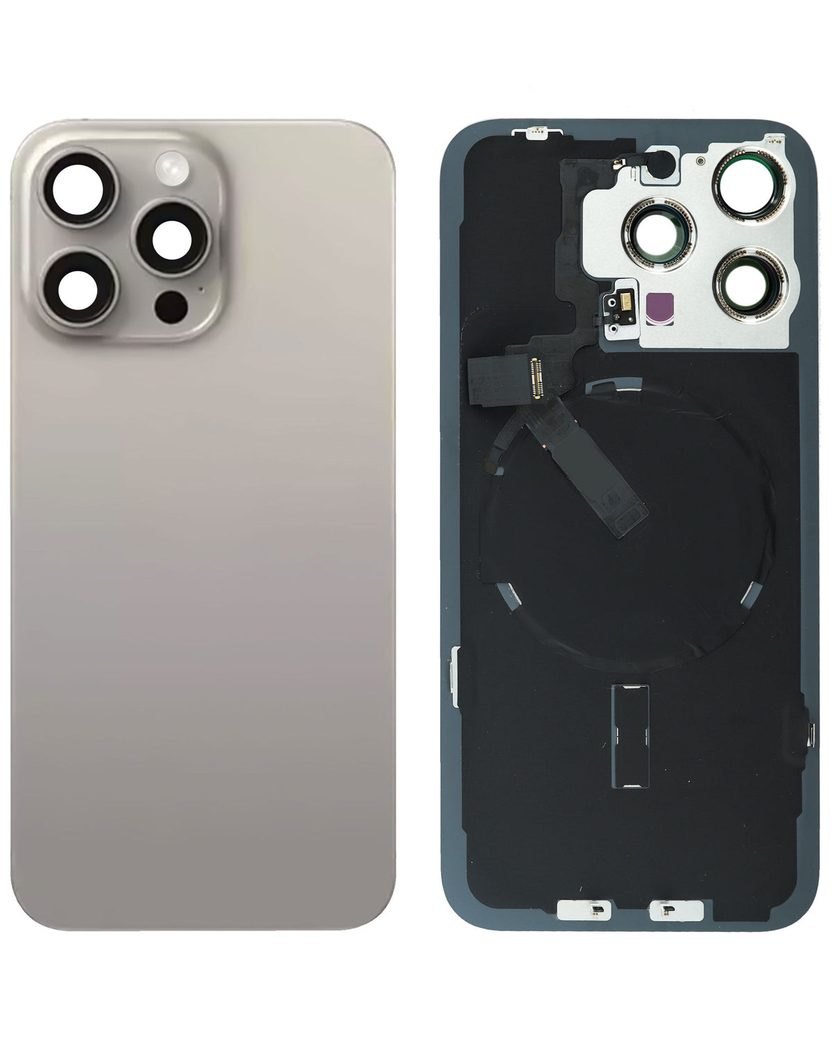 Back Glass with MagSafe Magnet & NFC & Flashlight Flex for iPhone 15 Pro Max (NATURAL TITANIUM) (NO LOGO)