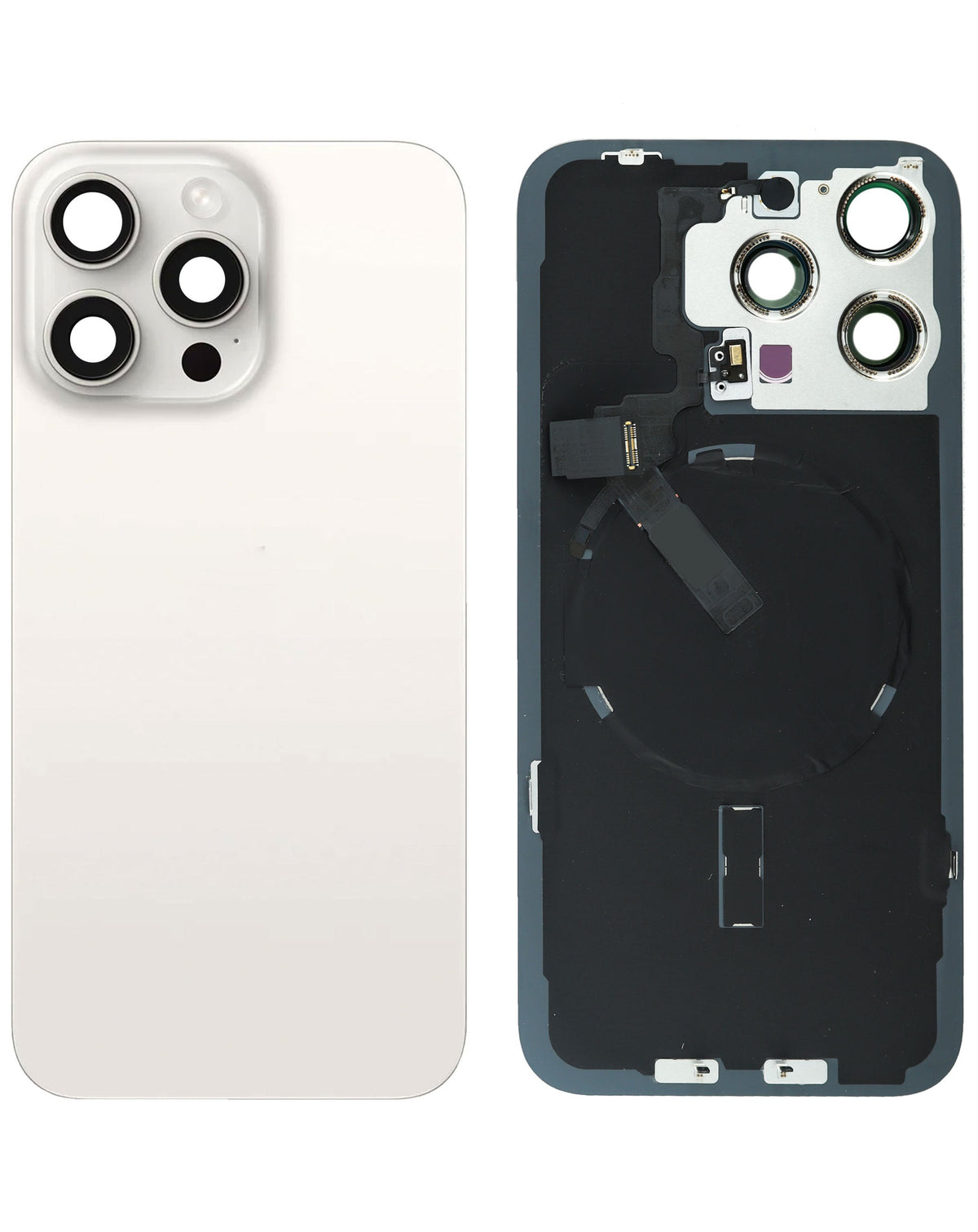 Back Glass with MagSafe Magnet & NFC & Flashlight Flex for iPhone 15 Pro Max (WHITE TITANIUM) (NO LOGO)