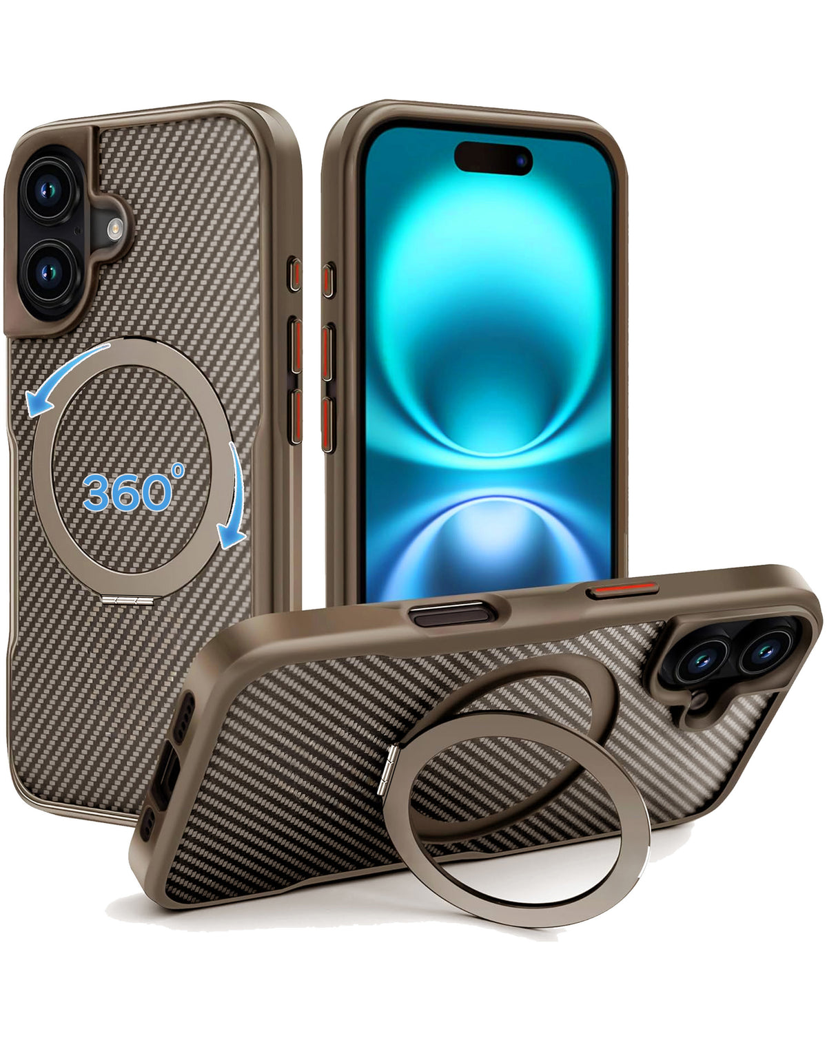 Premium Quality Magnetic Protective Case with 360 Rotating Ring Stand for iPhone 16 (GOLD) (Only Ground Shipping)