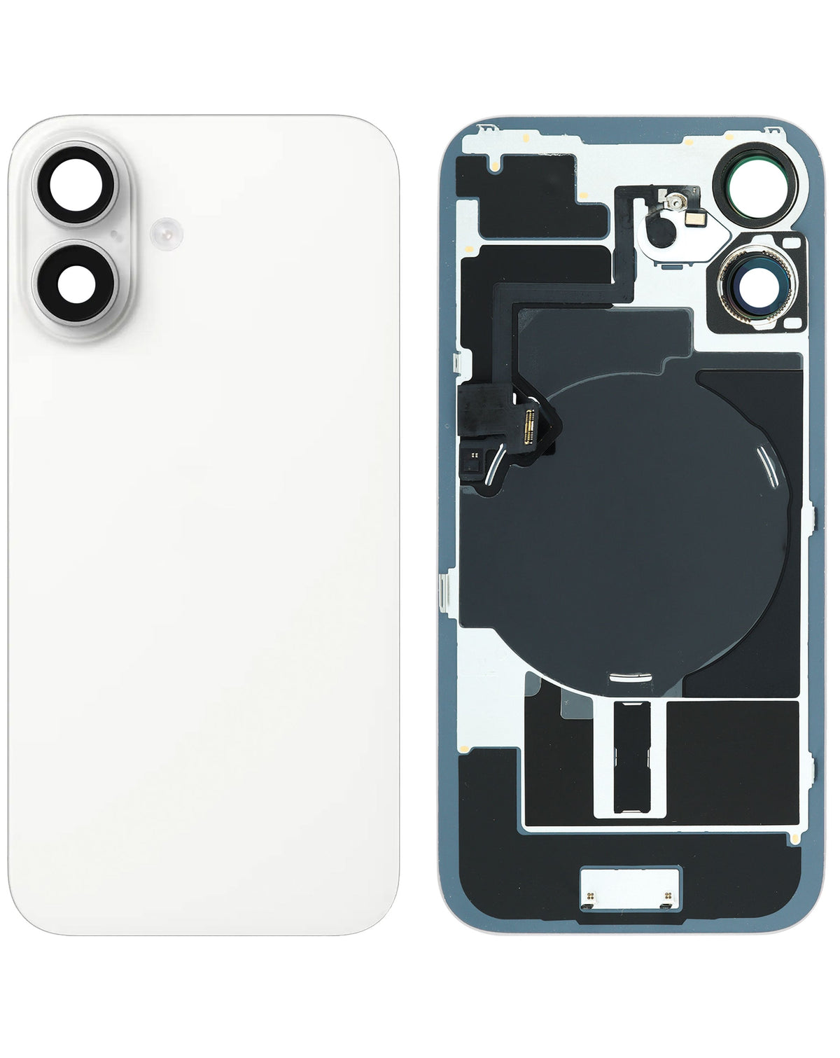Back Glass with MagSafe Magnet & NFC & Flashlight Flex for iPhone 16 (NO LOGO) (WHITE)
