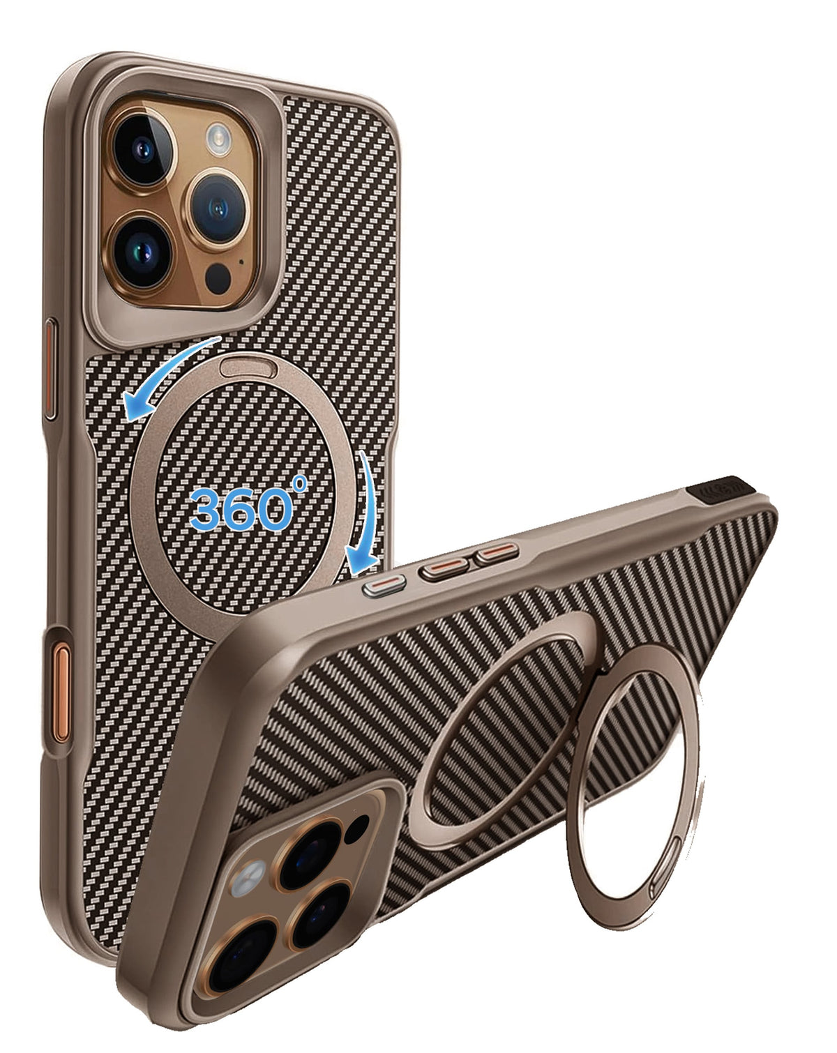 Premium Quality Magnetic Protective Case with 360 Rotating Ring Stand for iPhone 16 Pro (GOLD) (Only Ground Shipping)