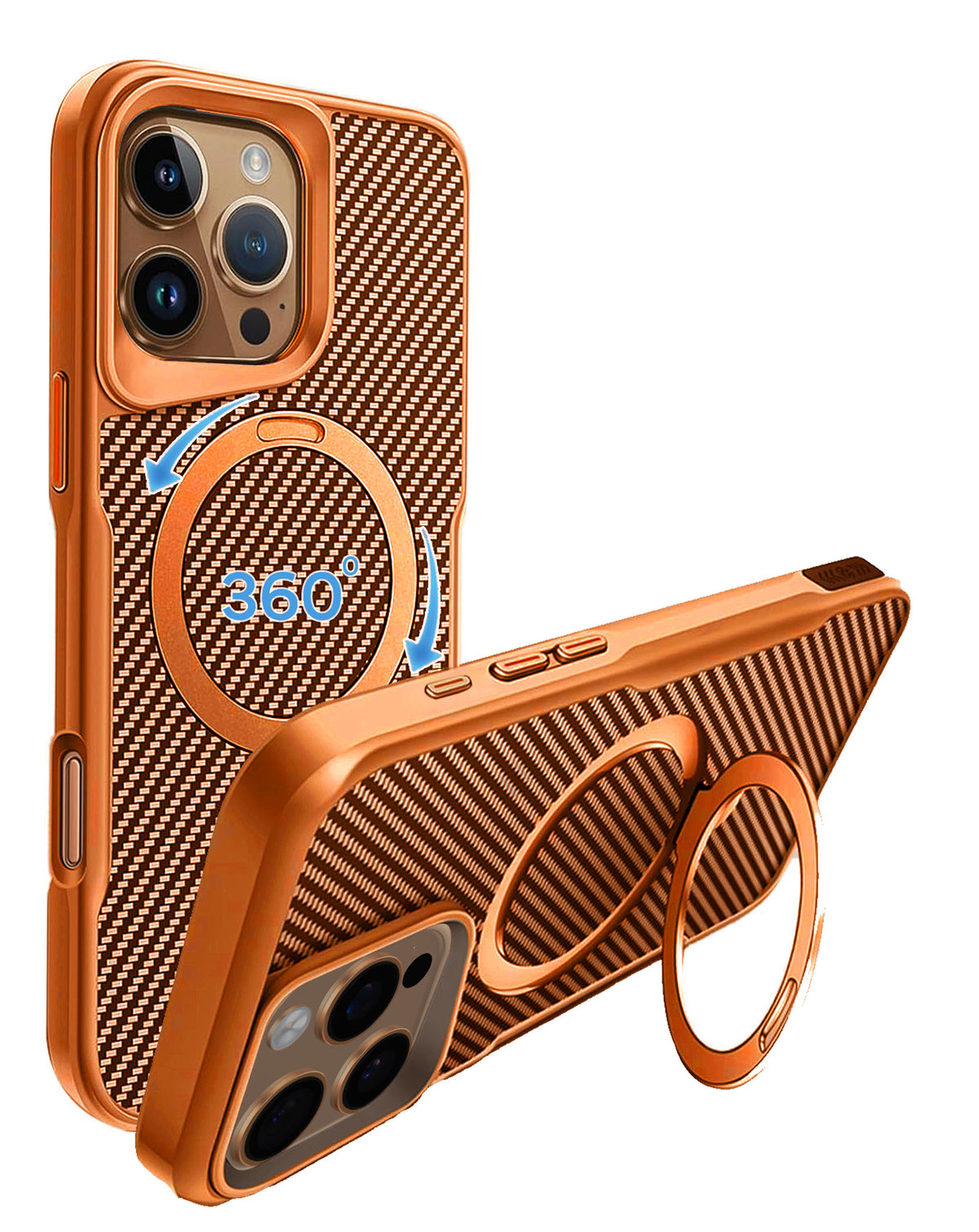 Premium Quality Magnetic Protective Case with 360 Rotating Ring Stand for iPhone 16 Pro (ORANGE) (Only Ground Shipping)