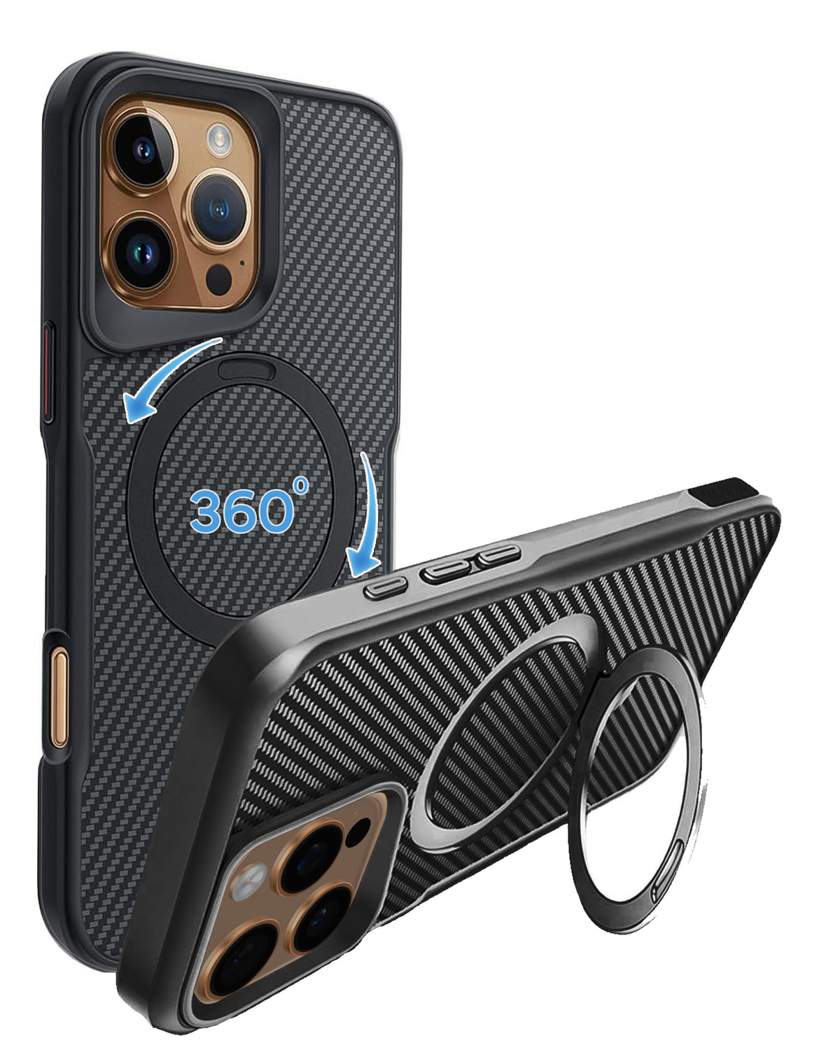 Premium Quality Magnetic Protective Case with 360 Rotating Ring Stand for iPhone 16 Pro Max (BLACK) (Only Ground Shipping)