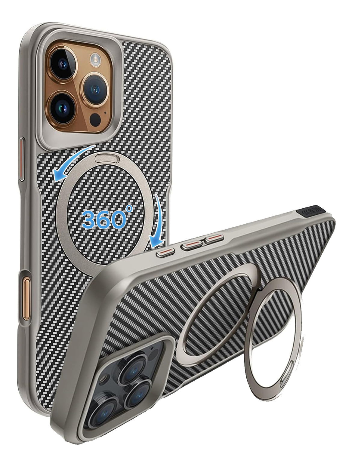 Premium Quality Magnetic Protective Case with 360 Rotating Ring Stand for iPhone 16 Pro Max (SILVER) (Only Ground Shipping)