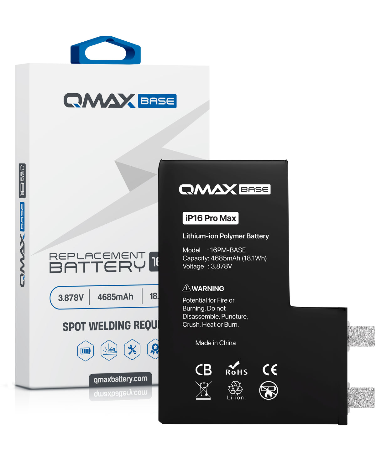 QMAX Base Replacement Battery for iPhone 16 Pro Max (Spot Weld Required) (4685 mAh) (Only Ground Shipping)