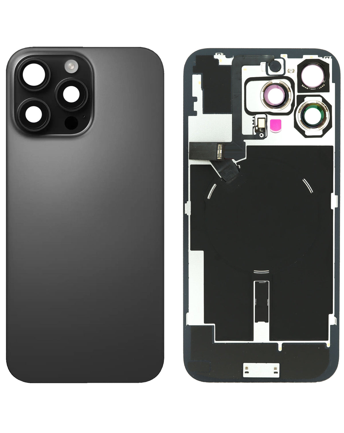 Back Glass with MagSafe Magnet & NFC & Flashlight Flex for iPhone 16 Pro Max (BLACK TITANIUM) (NO LOGO)