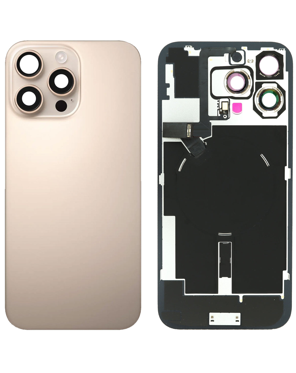 Back Glass with MagSafe Magnet & NFC & Flashlight Flex for iPhone 16 Pro Max (DESERT TITANIUM) (NO LOGO)