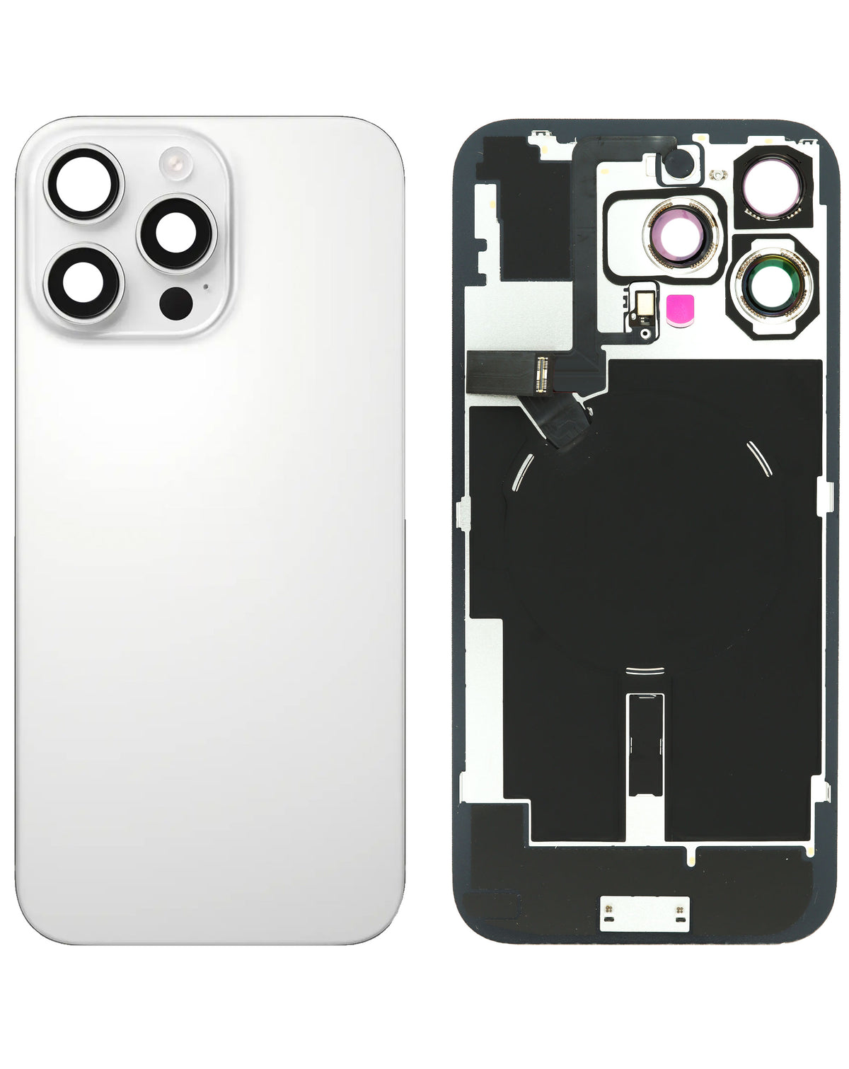 Back Glass with MagSafe Magnet & NFC & Flashlight Flex for iPhone 16 Pro Max (WHITE TITANIUM) (NO LOGO)