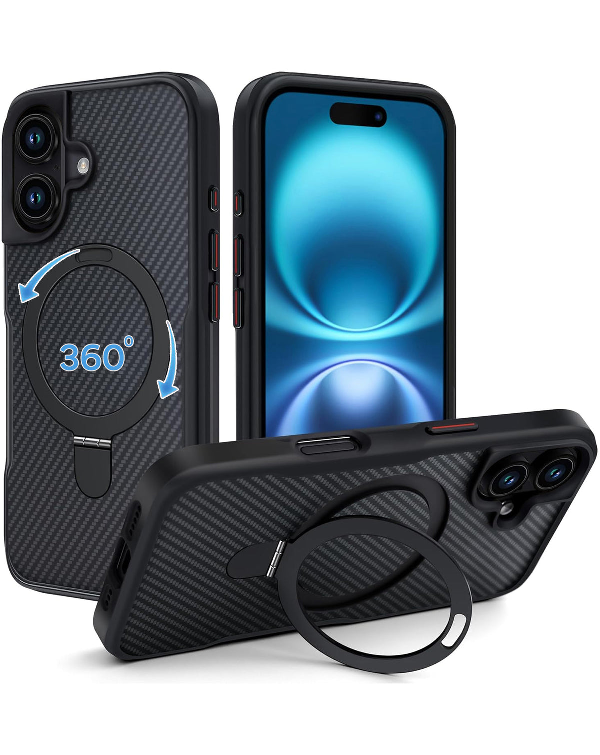 Premium Quality Magnetic Protective Case with 360 Rotating Ring Stand for iPhone 17 (BLACK) (Only Ground Shipping)