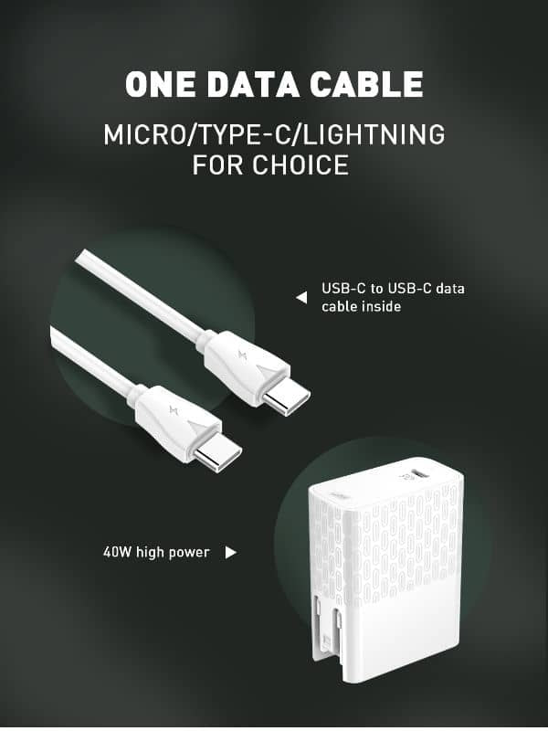 LDNIO A1405C QC3.0+PD USB-C Wall Charger /w USBC-L Non-MFI Cable (3ft) (40W) (Only Ground Shipping)
