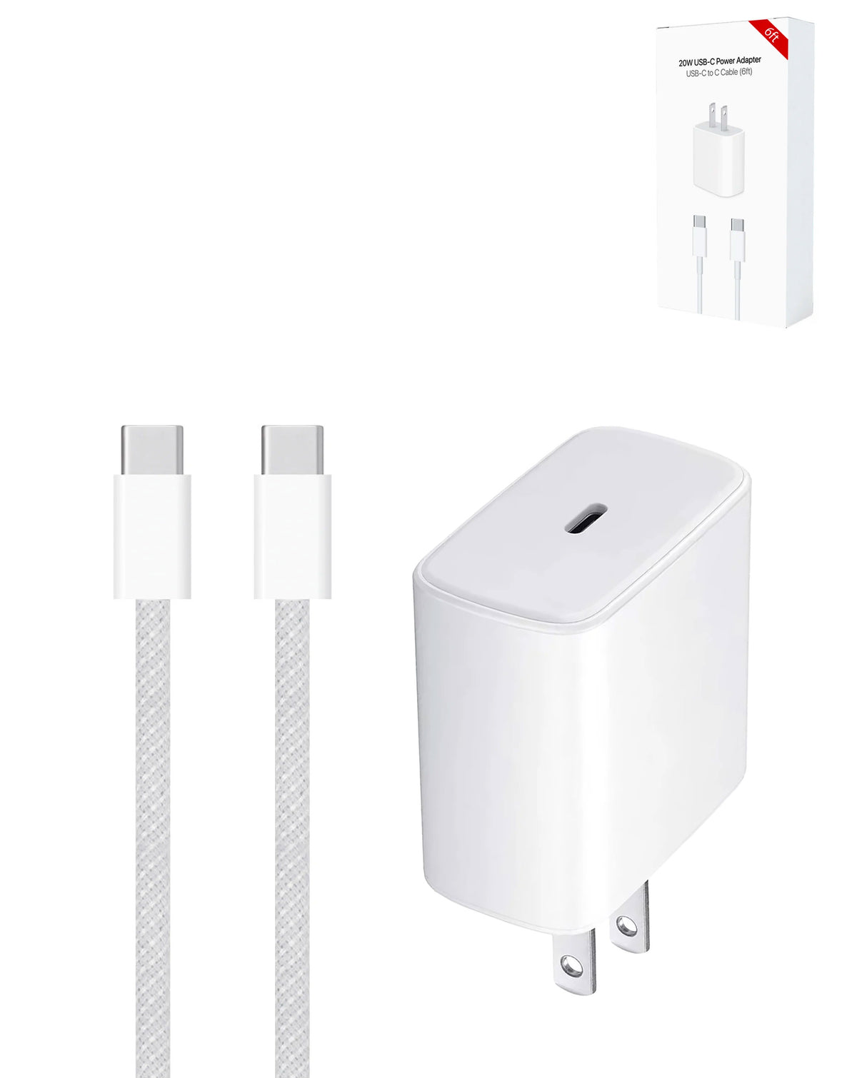 27W USB C-C Charging Cable with USB-C Power Adapter for iPhone / iPads / AirPods Series (6ft) (20W) (Only Ground Shipping)