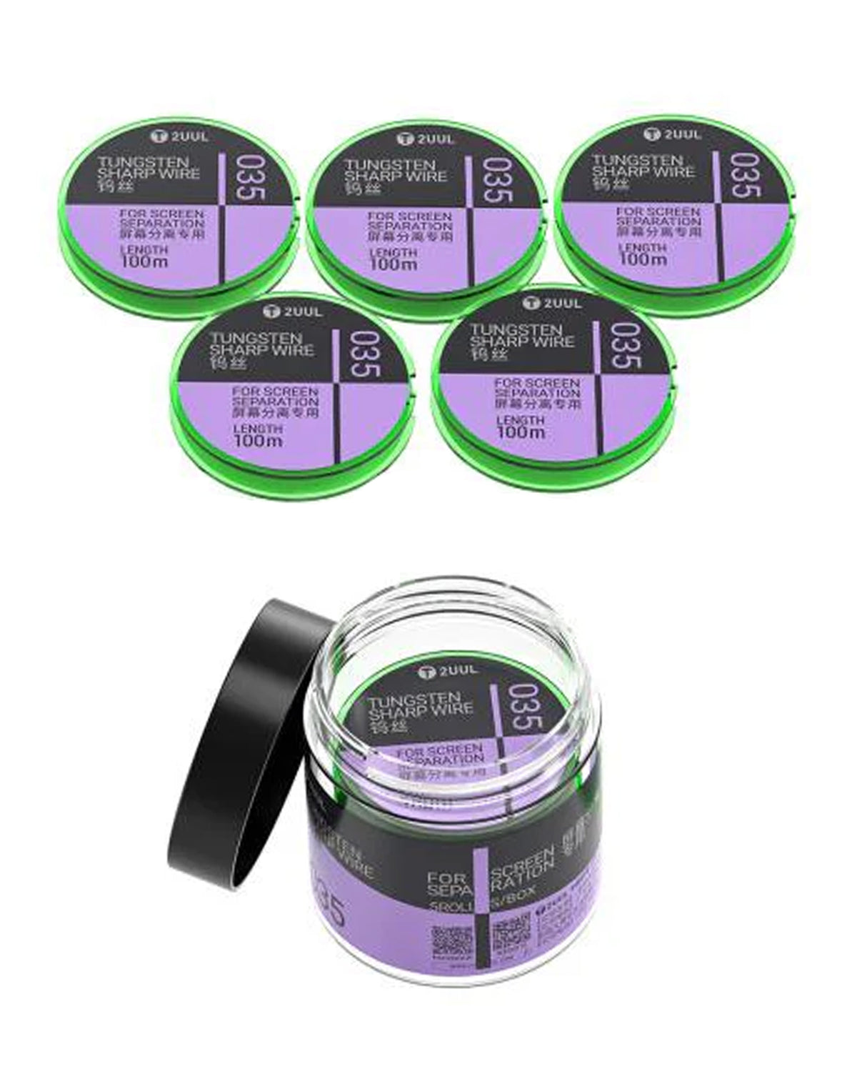 2UUL WS-035 Tungsten Sharp Wire for Screen Separation 100M 0.035mm (Pack of 5)