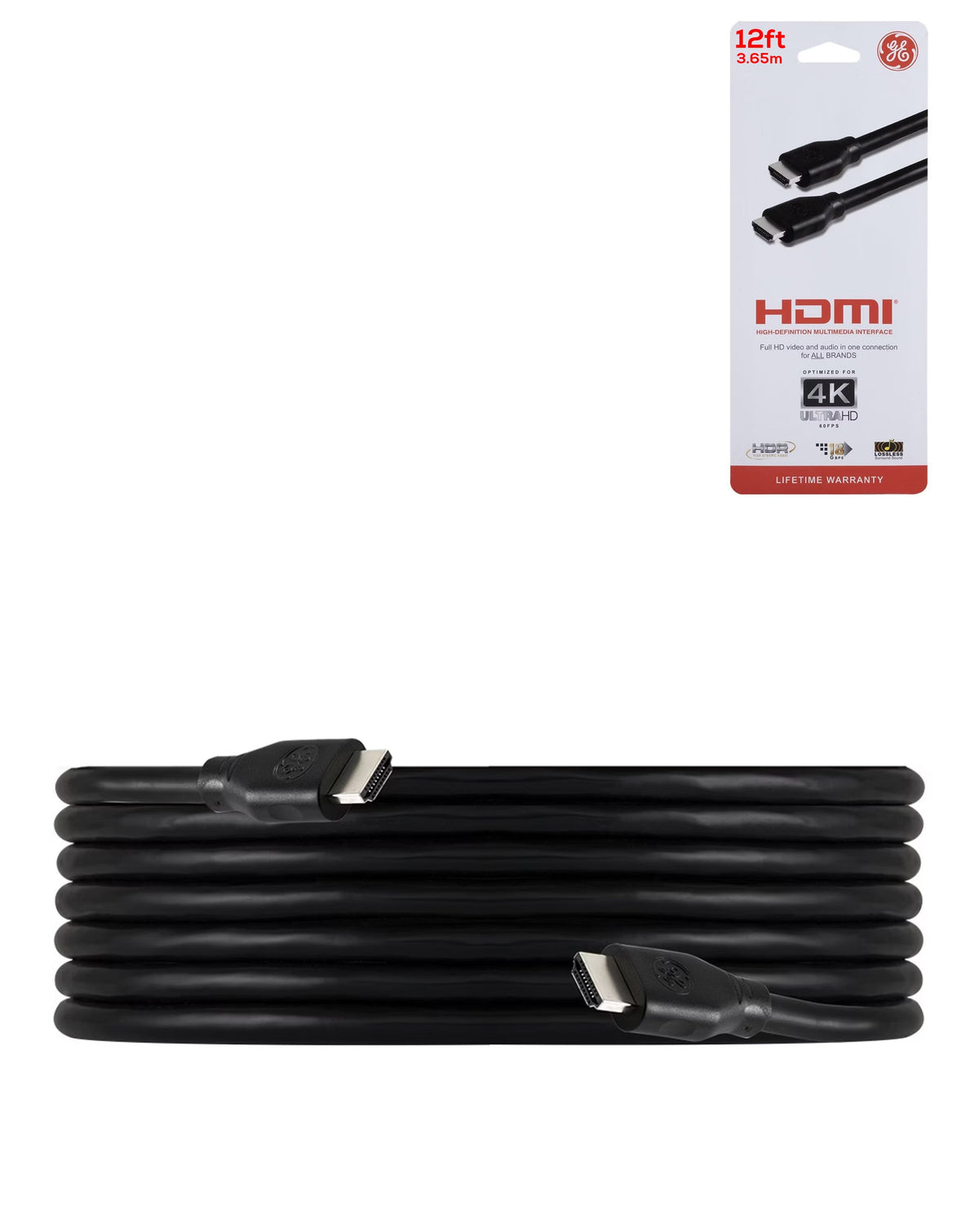 GE HDMI Cable Hd 1080p (BLACK) (12ft) (Only Ground Shipping)