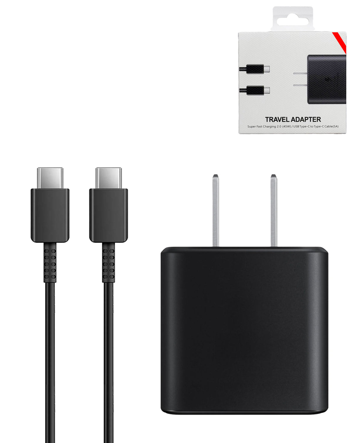 Super Fast USB-C Wall Adapter /w USB C-C Charging Cable (3ft) (45W) (BLACK) (Only Ground Shipping)